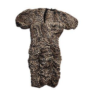 Forever 21 Mini Dress Size Small Cheetah Print Ruffled Short Sleeve Zipper